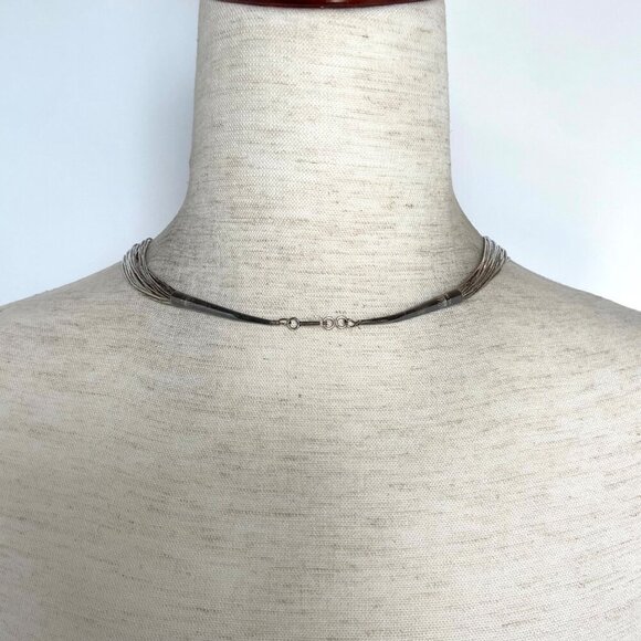 VTG Sterling Silver 925 Beaded Liquid Silver Multi Strand Layered Necklace 20.5" - Picture 7 of 16